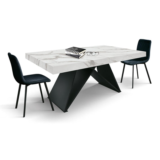 tavolo vulcano in legno, finitura bianco statuario e base in legno mdf nero, allungabile 160×90 cm – 240×90 cm, dettaglio...