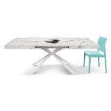 tavolo camaiore in legno, finitura bianco statuario e gambe a x in metallo bianco, allungabile 160×90 cm – 240×90 cm,...
