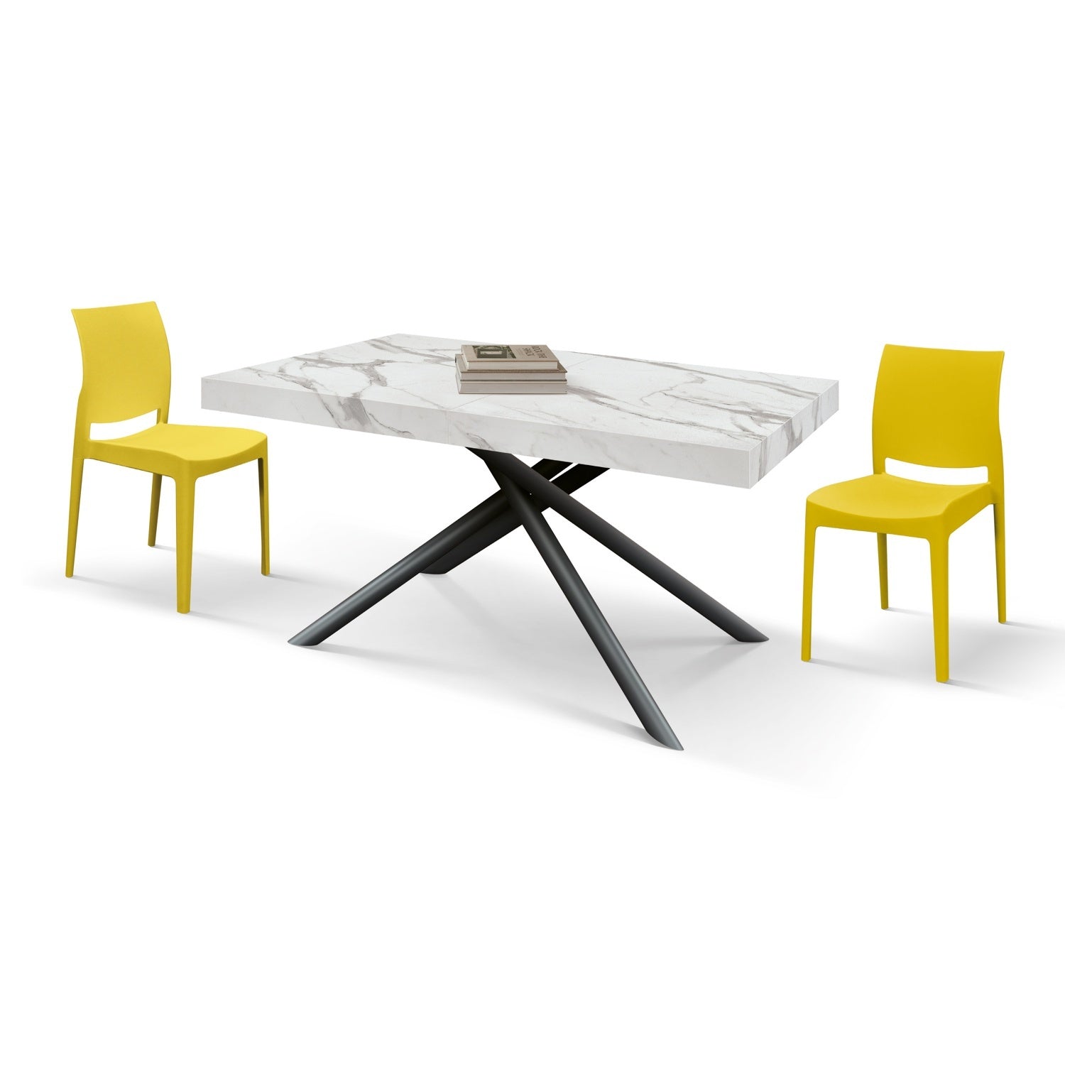 tavolo carrara in legno, finitura bianco statuario e gambe in metallo nero, allungabile 160×90 cm – 240×90 cm, dettaglio...