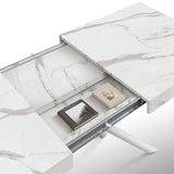 tavolo carrara in legno, finitura bianco statuario e gambe in metallo bianco, allungabile 140×90 cm – 220×90 cm, ideale per...