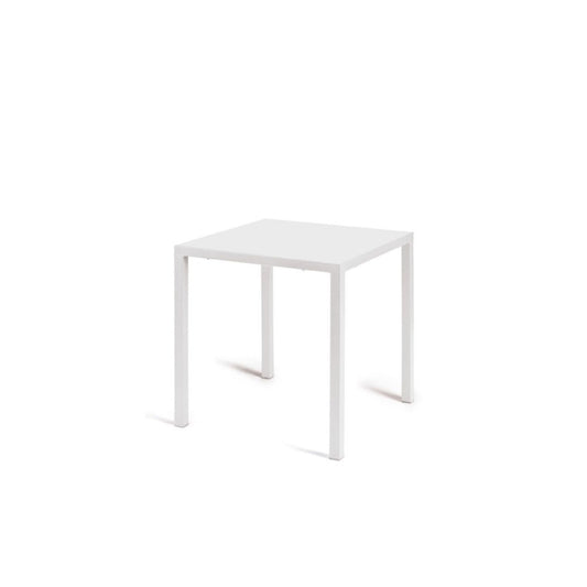 tavolo tolone in metallo bianco 80×80 cm, impilabile, dettaglio dei materiali trattati per uso esterno