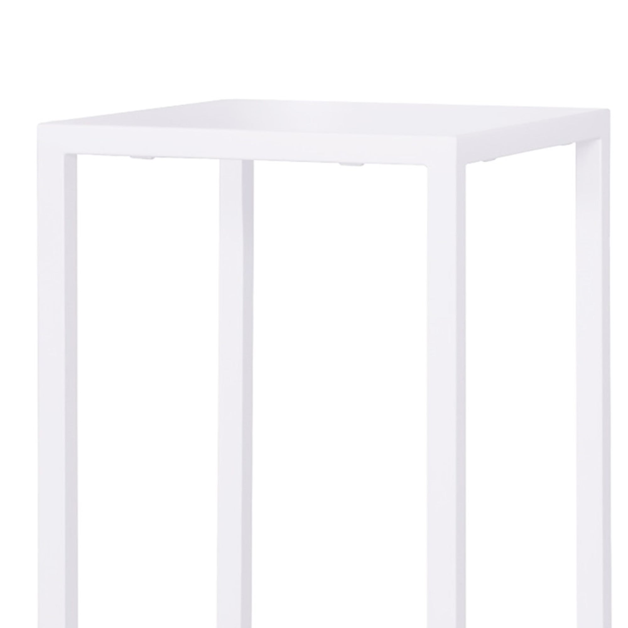 tavolo alto zurigo in metallo bianco 60×60 cm, impilabile, dettaglio dei materiali trattati per uso esterno