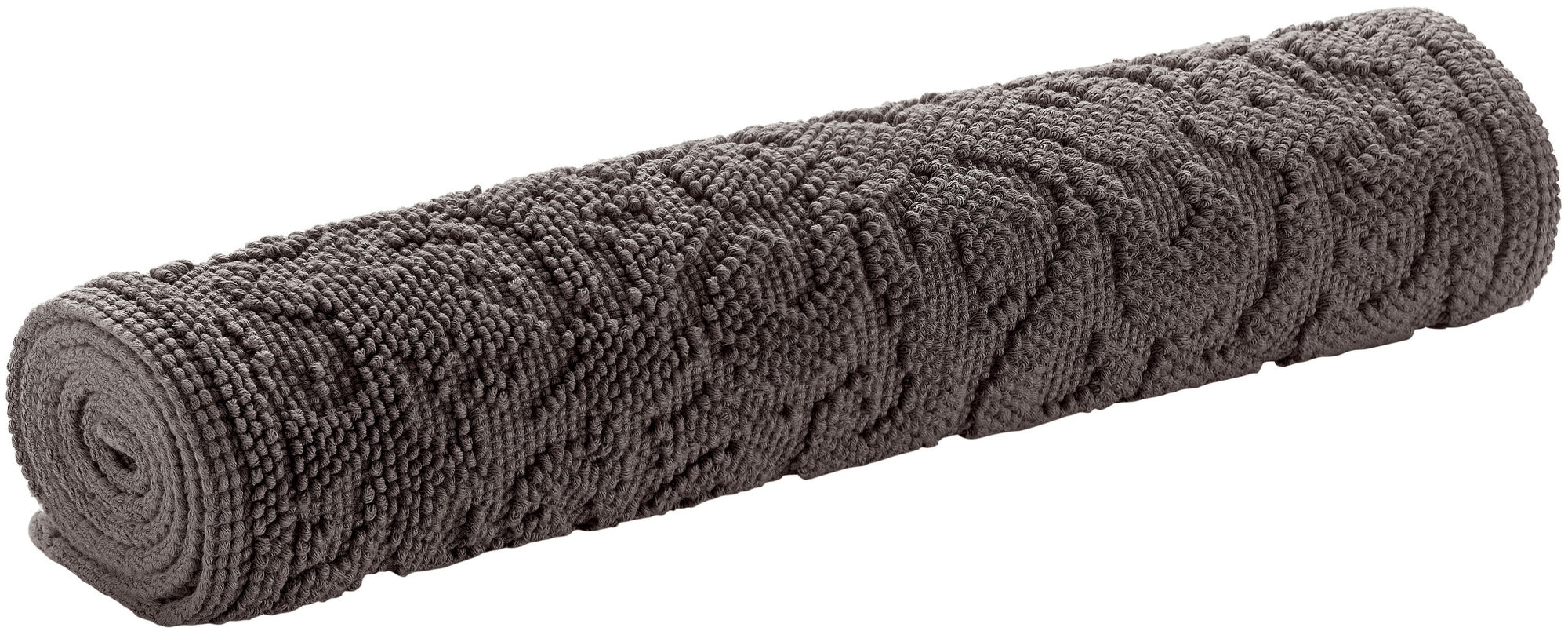 tappeto da bagno gilda carbone, colore carbone, taglia 54 x 110. vista dall’alto del tappeto da bagno su sfondo bianco