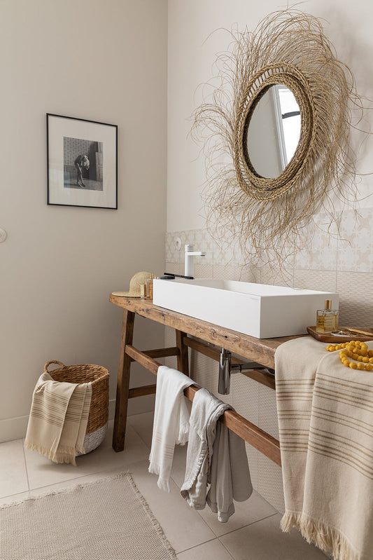 tappeto da bagno elly lino, colore lino, taglia 54 x 110. in 100% cotone, garantisce comfort e assorbenza post-doccia