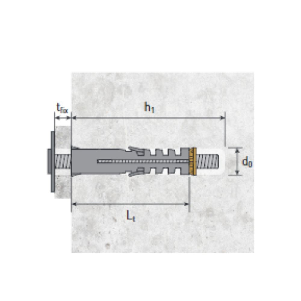 tassello in nylon ø9 tna 9 vite m4 made in italy, accessori per installazioni su parete o soffitto