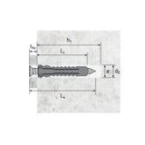 tassello in nylon rx010vbk ø 10x50 e vite mm. 6x60 made in italy, accessori per installazioni su parete o soffitto