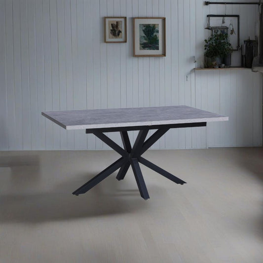 tavolo rettangolare allungabile rob con piano cemento e gambe in metallo nero, tavolo rettangolare ampio per cucina o soggiorno
