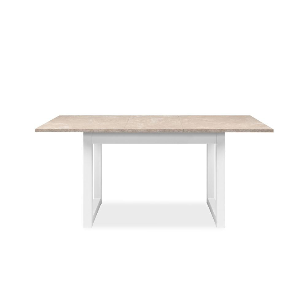 tavolo allungabile houston 80b con struttura bianca e piano sabbia 120x75x80 cm., linee eleganti per arredamenti contemporanei