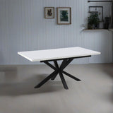 tavolo rettangolare allungabile rob con piano bianco e gambe in metallo nero, tavolo rettangolare ampio per cucina o soggiorno