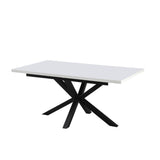 tavolo rettangolare allungabile rob con piano bianco e gambe in metallo nero, dettaglio della superficie allungata e gambe robuste