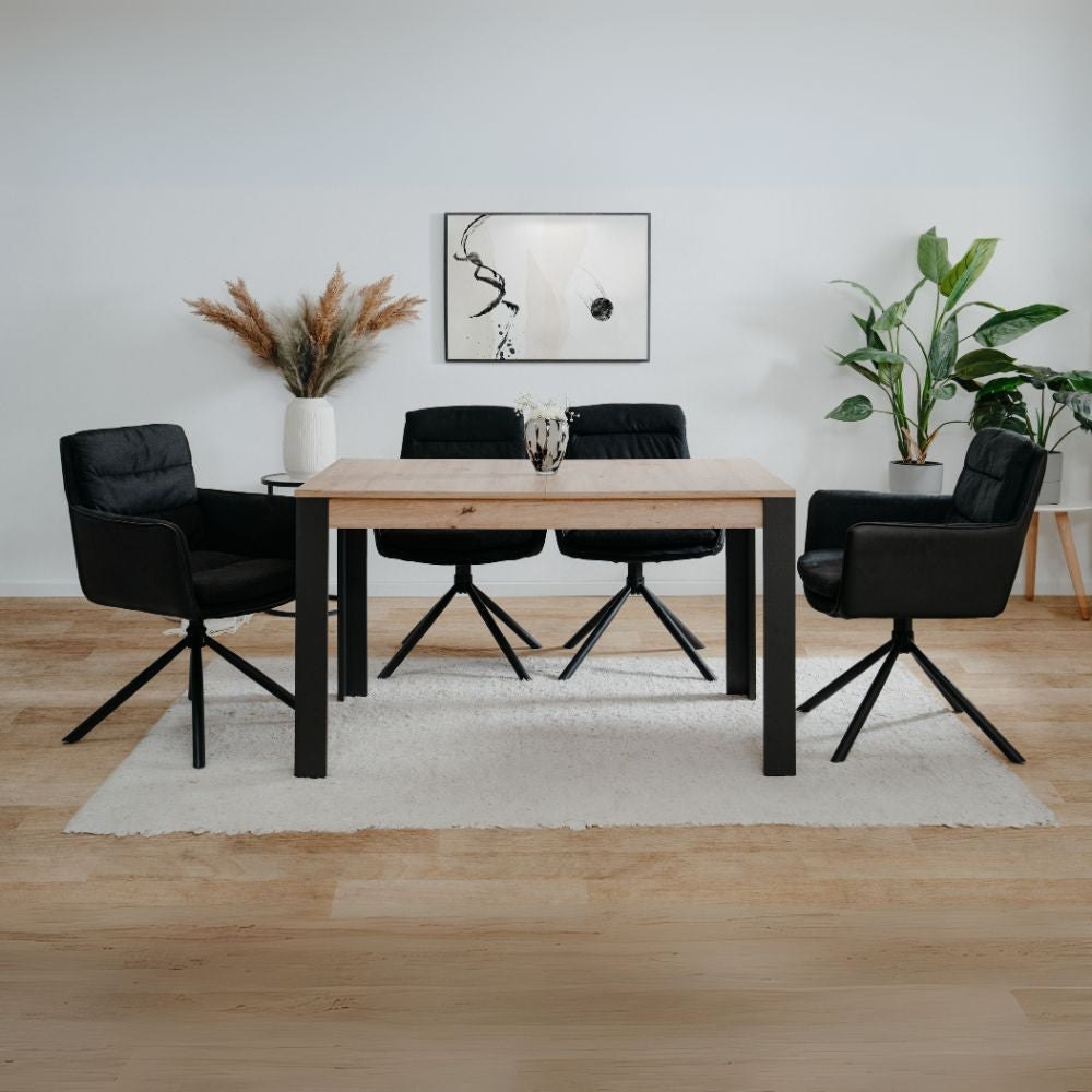 tavolo allungabile tolosa 80b colore rovere e gambe nere 150x75x80 cm., tavolo rettangolare ampio per cucina o soggiorno