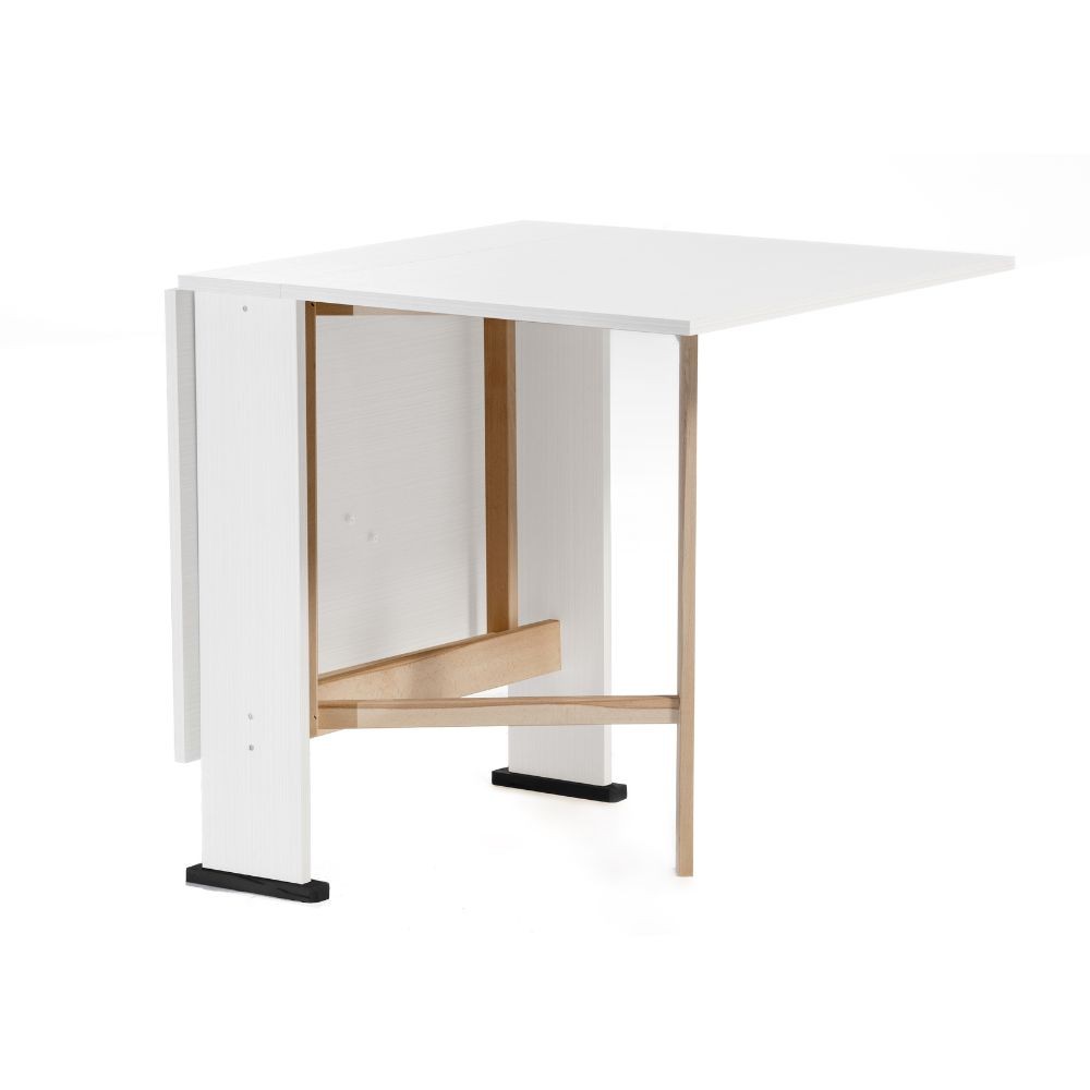 tavolo pieghevole salvaspazio mati 74x136 colore bianco frassinato, dettaglio della superficie allungata e gambe robuste