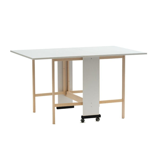 tavolo salvaspazio trio pieghevole 140x90x78 cm colore bianco frassinato, tavolo rettangolare ampio per cucina o soggiorno