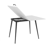 tavolo girevole allungabile lilis con piano colore bianco frassinato e gambe in metallo nere, linee eleganti per arredamenti contemporanei