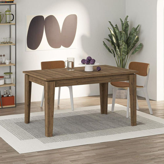 tavolo allungabile tolmen hitit noce140x80 allungabile a 190 cm., dettaglio della superficie allungata e gambe robuste