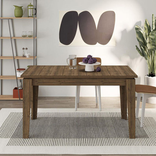 tavolo allungabile megaron colore hitit noce 120x80 cm., dettaglio della superficie allungata e gambe robuste