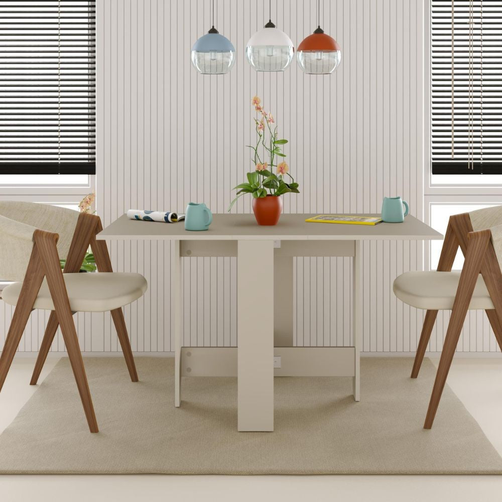 tavolo pieghevole salvaspazio artemio colore cashmere, dettaglio della superficie allungata e gambe robuste