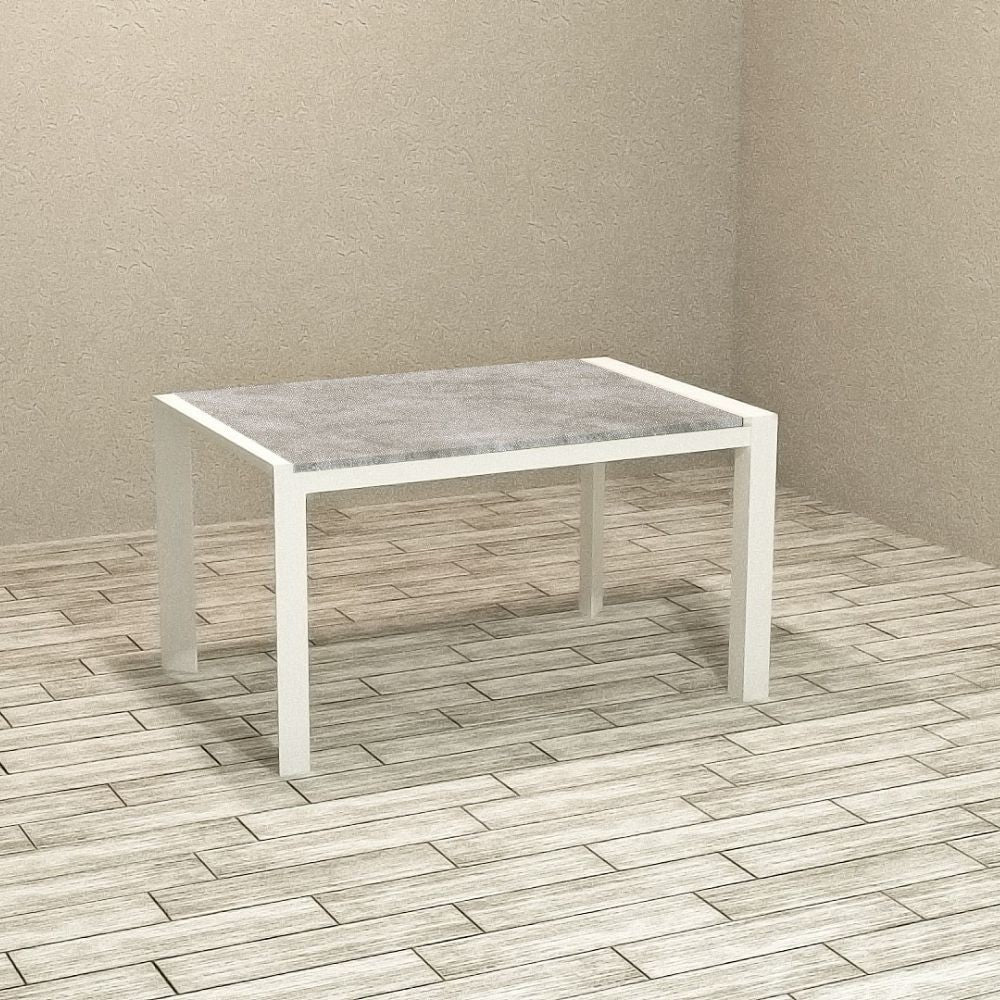tavolo rettangolare allungabile golia 130x80 struttura bianco e piano cemento, tavolo rettangolare ampio per cucina o soggiorno