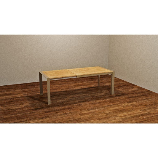 tavolo rettangolare allungabile golia 130x80 struttura tortora e piano rovere shimo, dettaglio della superficie allungata e gambe robuste