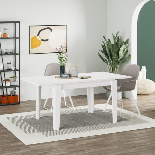 tavolo allungabile megaron bianco 120x80 cm, dettaglio della superficie allungata e gambe robuste