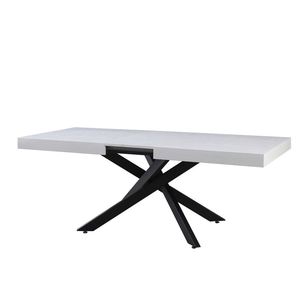 tavolo belinda allungabile piano impiallacciato legno colore bianco frassinato e struttura colore nero, ideale per ospitare numerosi commensali