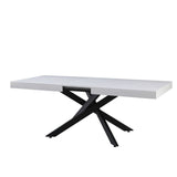 tavolo belinda allungabile piano impiallacciato legno colore bianco frassinato e struttura colore nero, ideale per ospitare numerosi commensali
