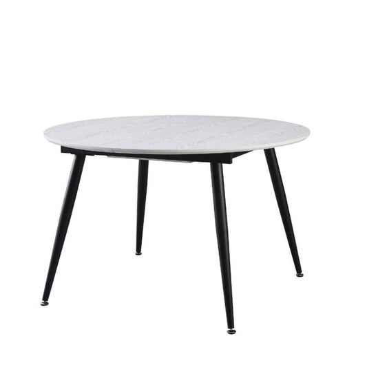 tavolo cordelia allungabile colore piano bianco gambe colore nero, tavolo rotondo ideale per conversazioni conviviali