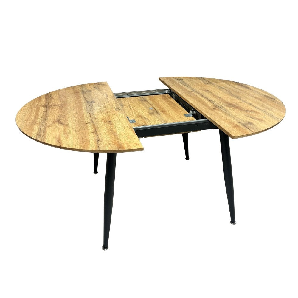 tavolo cordelia allungabile colore piano rovere gambe colore nero, forma accogliente che favorisce la socialità