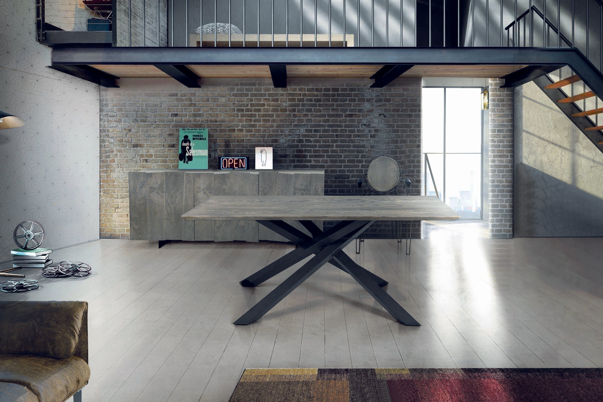 tavolo parioli massello rovere nodato sp. 4 250×100 cm (beton), tavolo elegante adatto a sala da pranzo o cucina