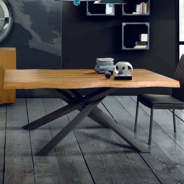 tavolo bolgheri massello rovere nodato sp. 6 160×90 cm (grano), dettaglio della struttura in legno o metallo