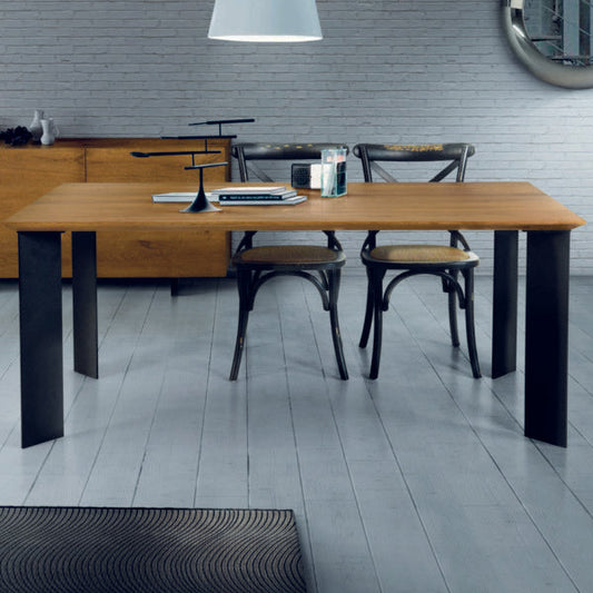 tavolo parioli massello rovere nodato sp. 4 160×90 cm (grano) con gambe tradizionali, dettaglio della struttura in legno o...