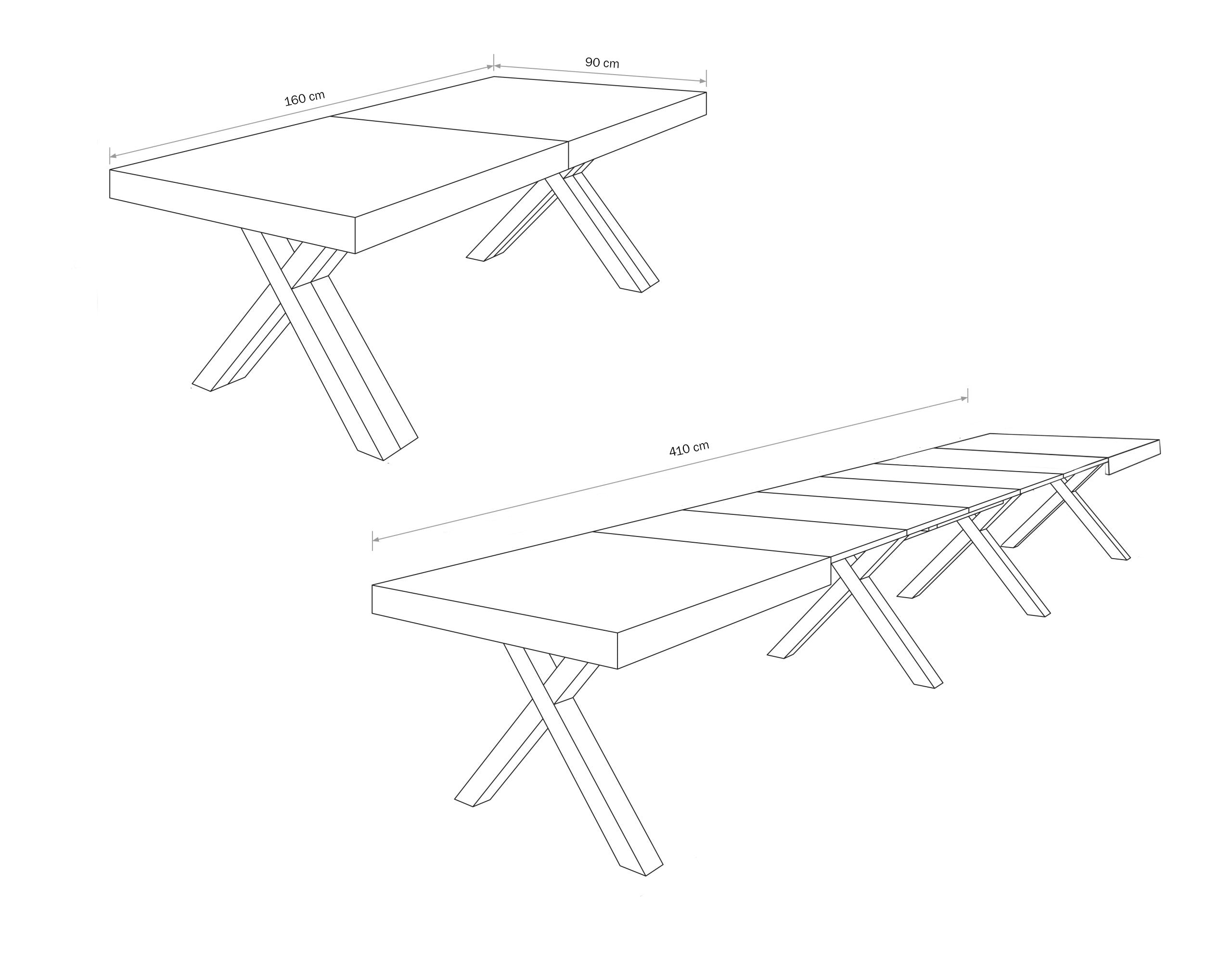 tavolo gallipoli in legno nobilitato rovere nodato allungabile 160×90 cm – 410×90 cm (gambe x), ideale per ospitare pranzi o...