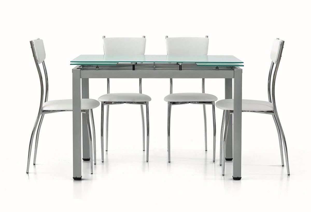 tavolo rapallo in metallo grigio con piano in vetro bianco allungabile 110×70 cm, tavolo elegante adatto a sala da pranzo o...