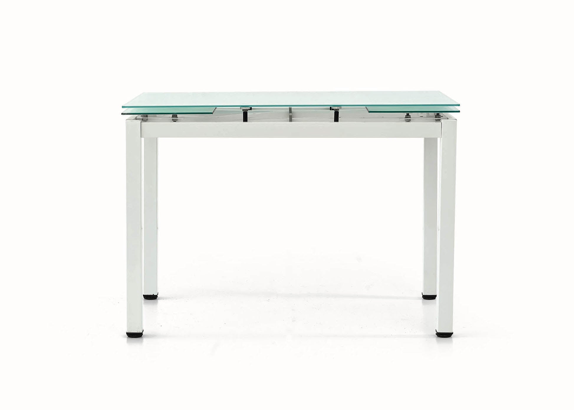 tavolo rapallo in metallo bianco con piano in vetro allungabile 110×70 cm, tavolo elegante adatto a sala da pranzo o cucina