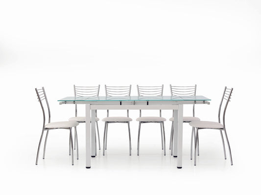 tavolo rapallo in metallo bianco con piano in vetro allungabile 110×70 cm, dettaglio della struttura in legno o metallo