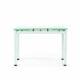 tavolo rapallo in metallo bianco con piano in vetro allungabile 110×70 cm, vista ambientata con sedie abbinate