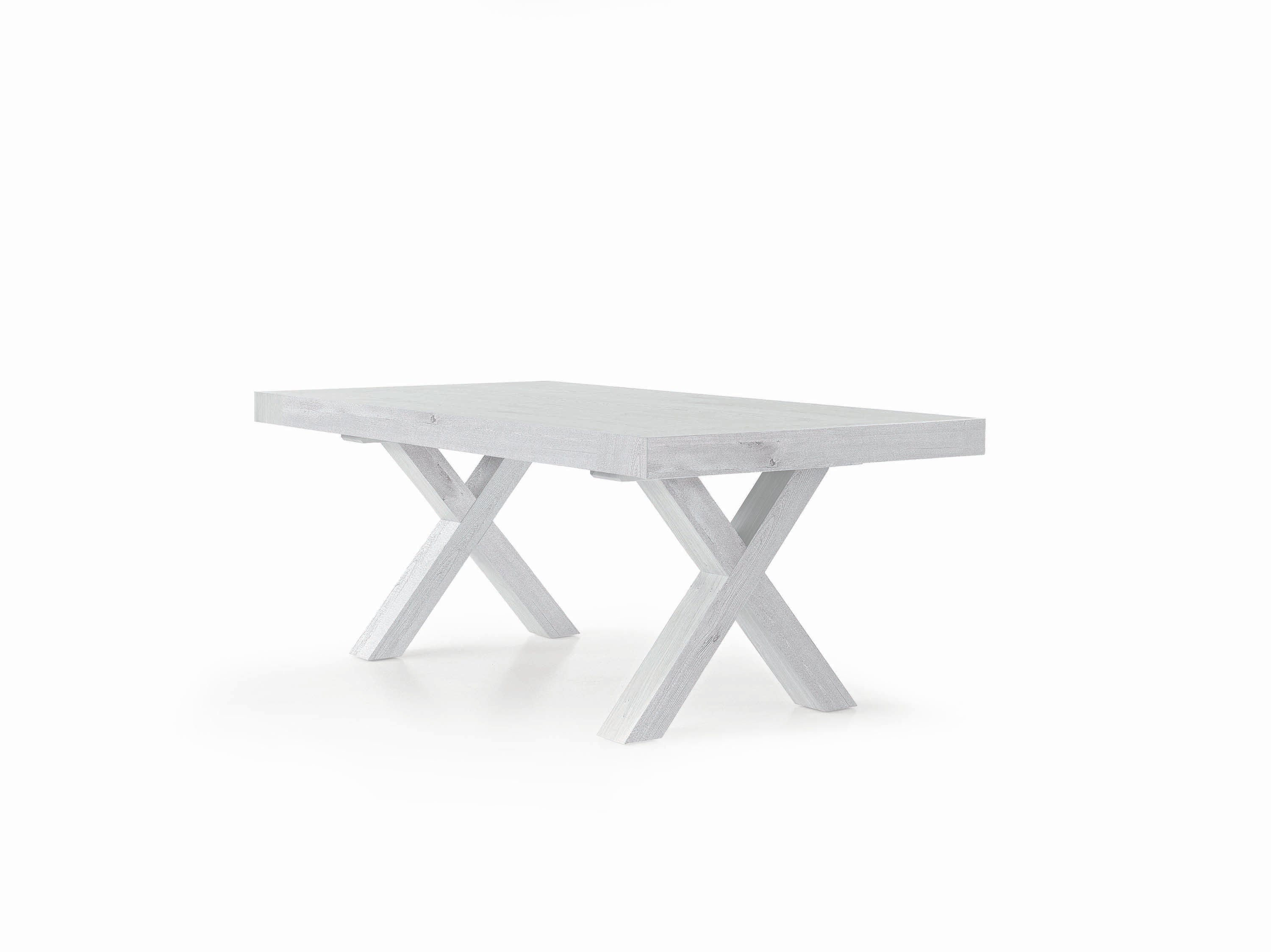 tavolo allungabile amalfi bianco consumato 180×100 cm – 280×100 cm, vista ambientata con sedie abbinate