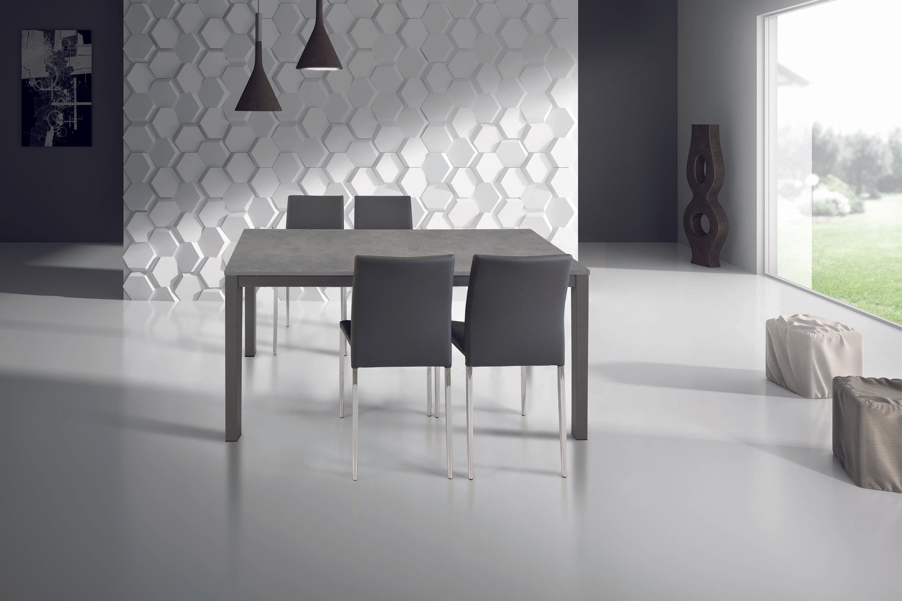 tavolo sanremo in metallo e cemento grigio allungabile 160×90 cm – 220×90 cm, ideale per ospitare pranzi o riunioni