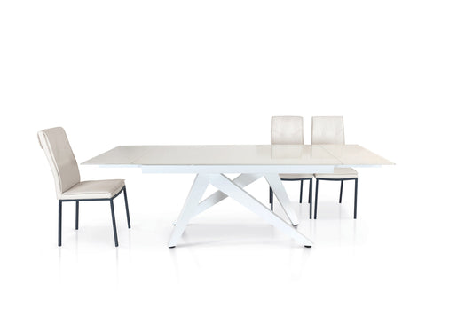 tavolo tribeca vetro bianco allungabile 160×90 cm – 240×90 cm gambe a v, tavolo elegante adatto a sala da pranzo o cucina