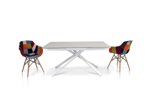 tavolo times square vetro bianco allungabile 160×90 cm – 240×90 cm gambe intrecciate, dettaglio della struttura in legno o...