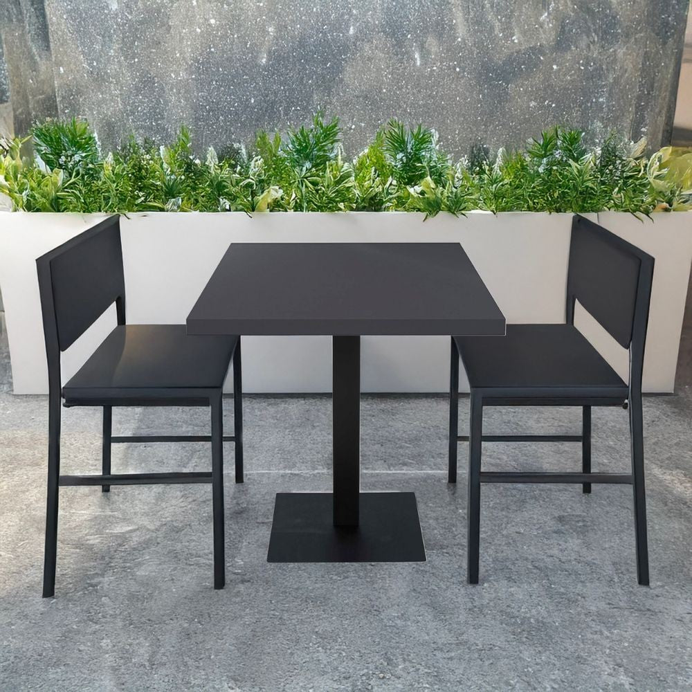 tavolo quadrato key 80x80 base nera e piano antracite, tavolo quadrato compatto per ambienti moderni