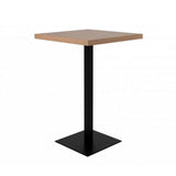 tavolo alto quadrato 70x70x105 h cm piano rovere e base nera, dettaglio della superficie e delle gambe robuste