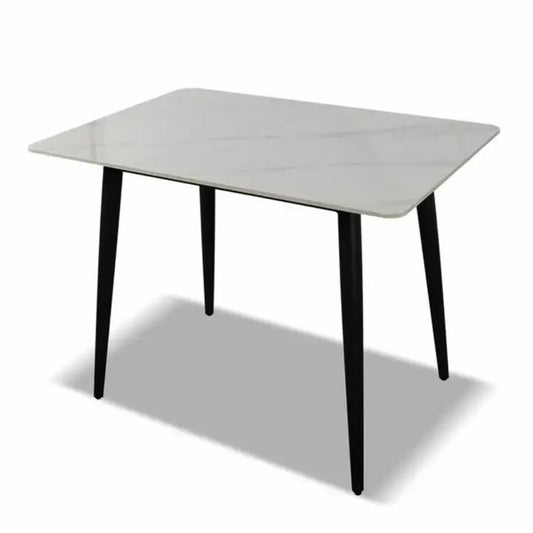 tavolo brot 120x70x75 cm con piano bianco lucido e gambe nere, dettaglio della superficie allungata e gambe robuste