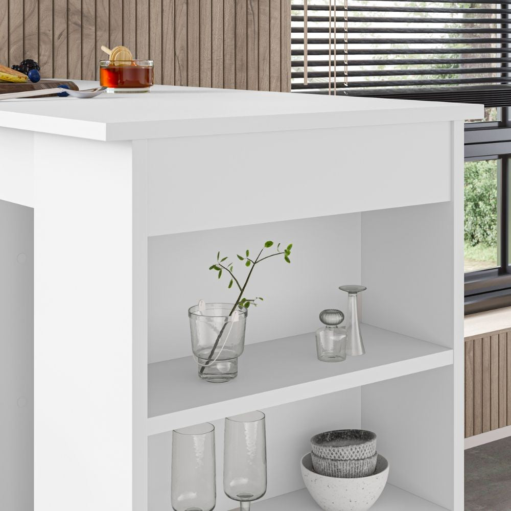 penisola da cucina tavolo alto swallow con piano e struttura bianco, vista ambientata in spazi open space moderni