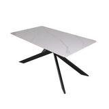 tavolo star con piano in ceramica effetto marmo bianco lucido e gambe nere, dettaglio della superficie allungata e gambe robuste