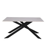 tavolo star con piano in ceramica effetto marmo bianco lucido e gambe nere, ideale per ospitare numerosi commensali