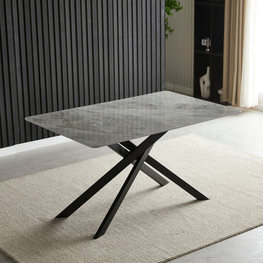 tavolo pacific con piano in ceramica effetto marmo grigio lucido e gambe nere, tavolo rettangolare ampio per cucina o soggiorno