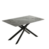 tavolo pacific con piano in ceramica effetto marmo grigio lucido e gambe nere, dettaglio della superficie allungata e gambe robuste