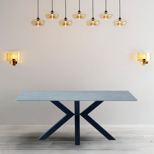 tavolo germany 180x90 piano ceramica effetto marmo grigio opaco e gambe nere, tavolo rettangolare ampio per cucina o soggiorno