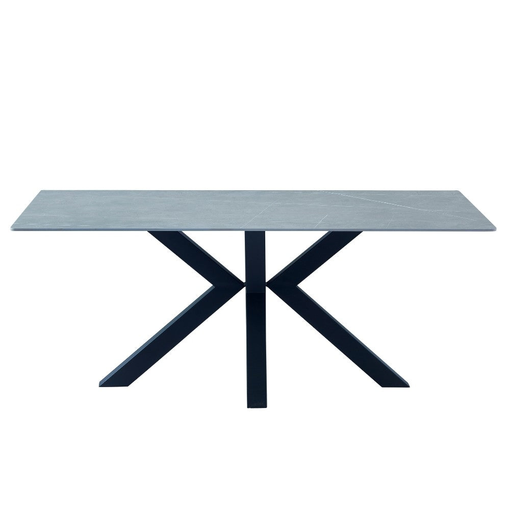 tavolo germany 180x90 piano ceramica effetto marmo grigio opaco e gambe nere, vista ambientata in spazi open space moderni